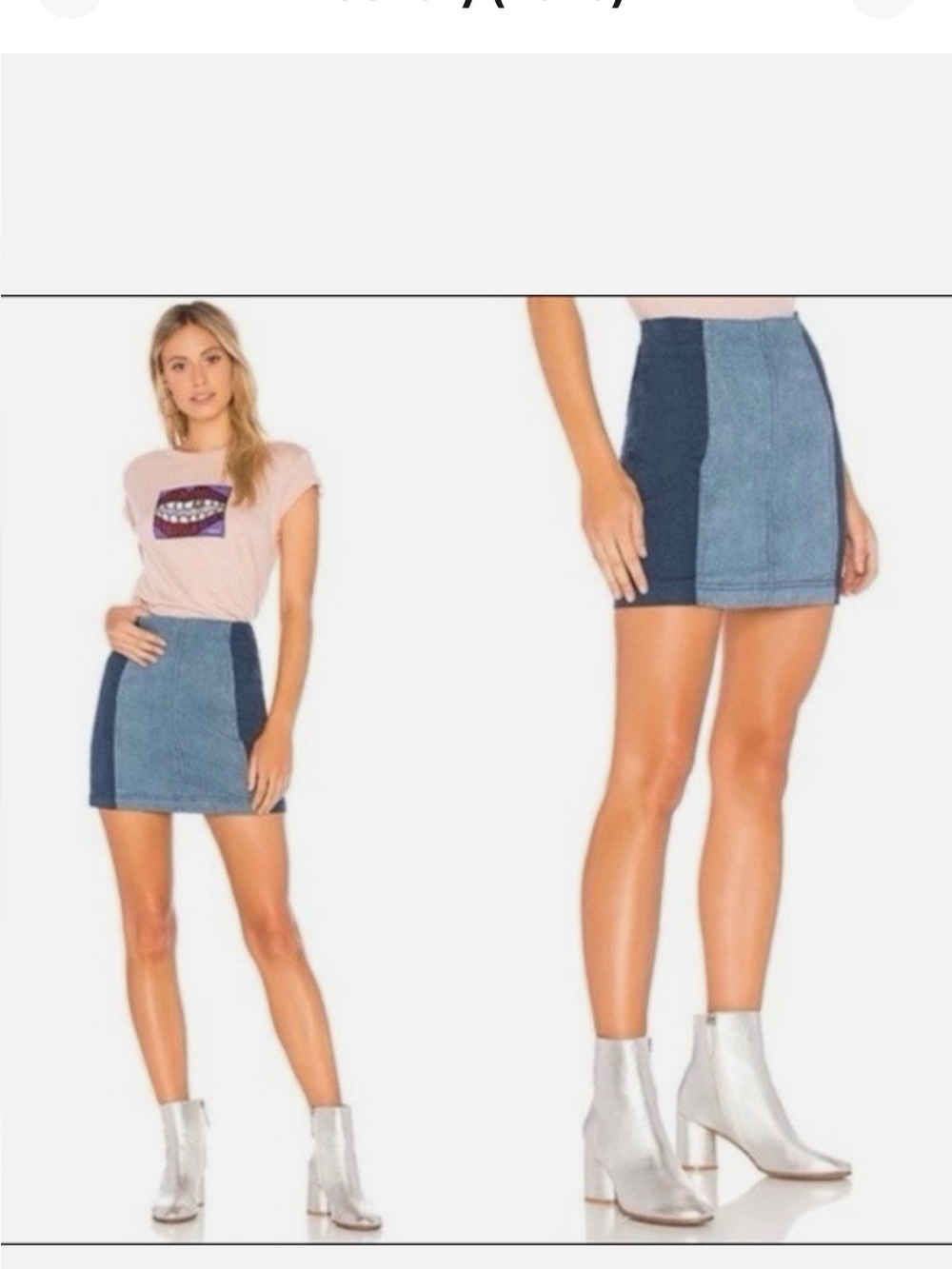 Free People Modern Femme Size 8
Denim Mini Skirt Colorblock Fitted
Boho